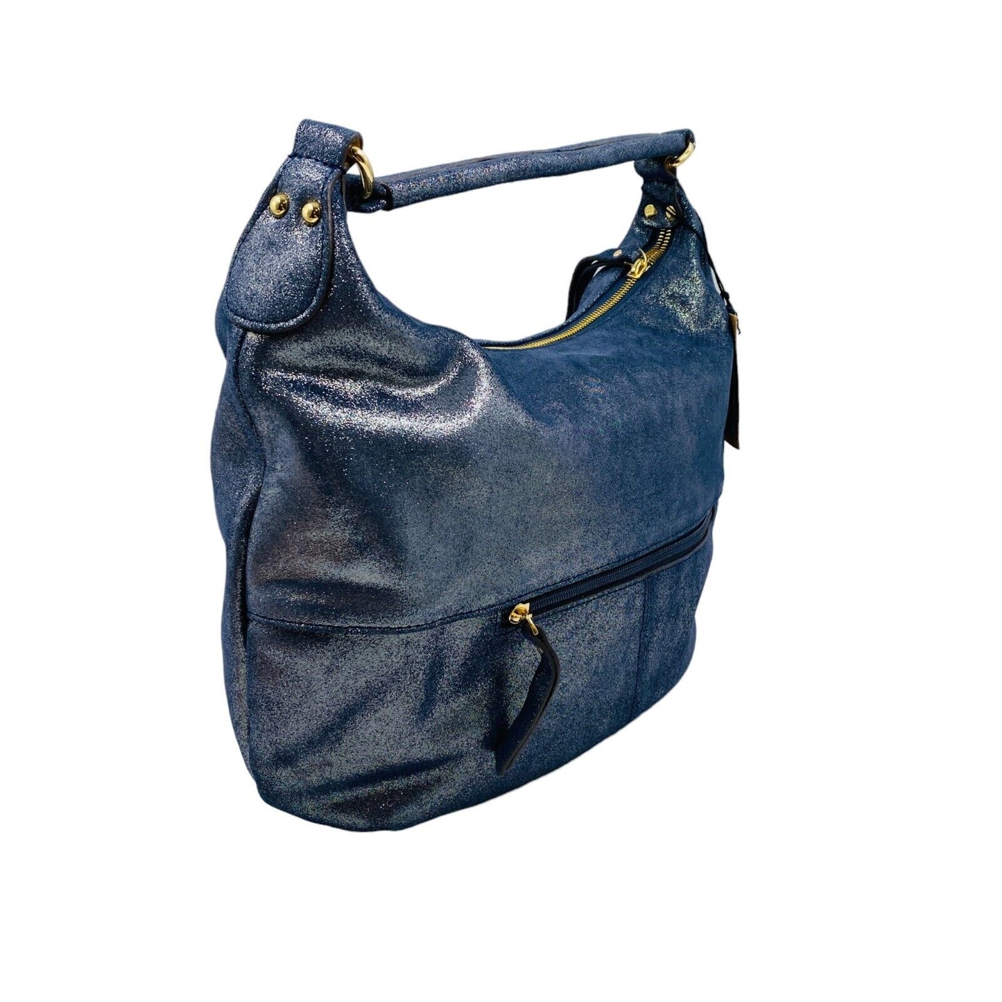 MAZARIN Navy Blue Glitter Suede Leather Bag Handbag Shoulder Bag