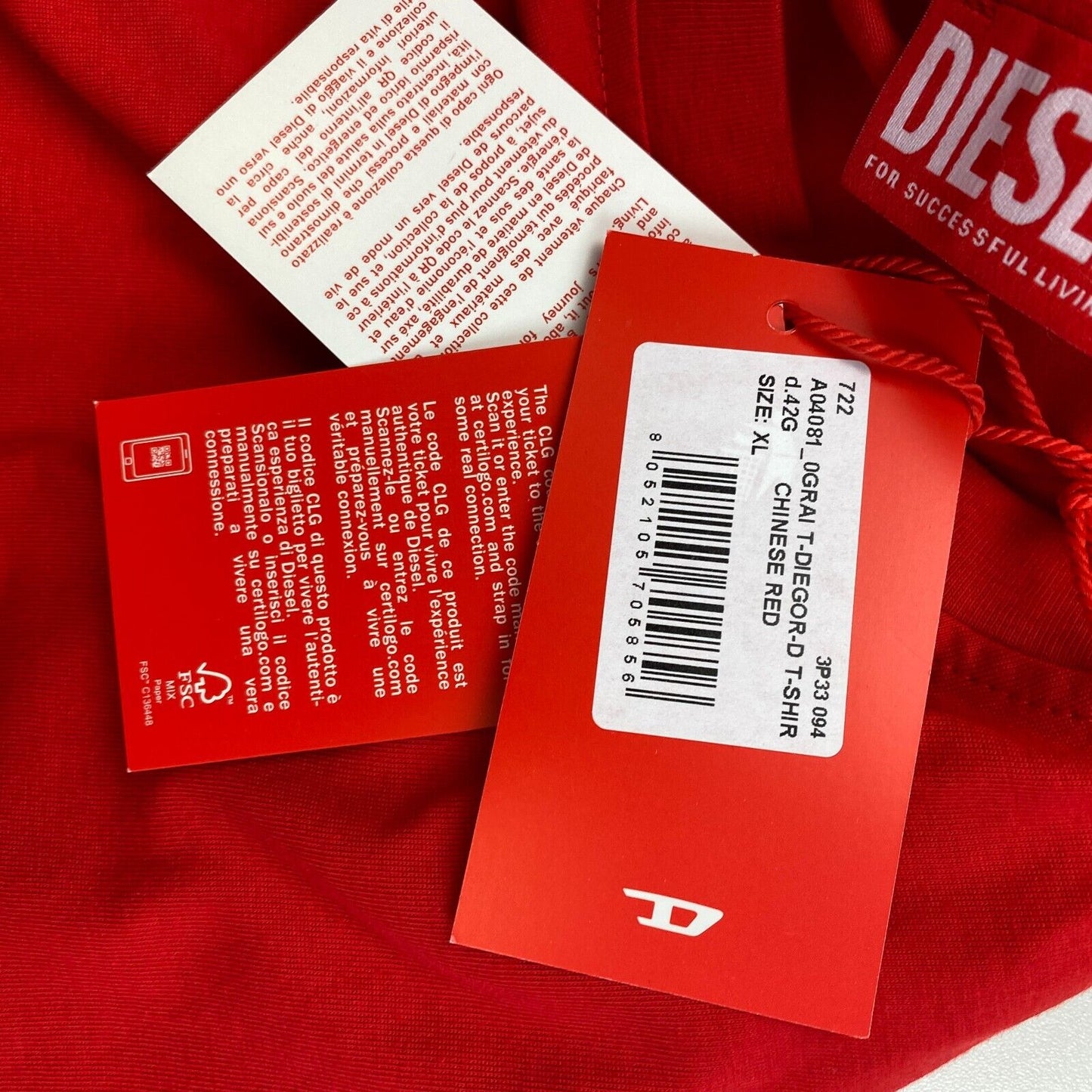 DIESEL Men Red T_DIEGOR_D Short Sleeves Crew Neck T Shirt Size XL