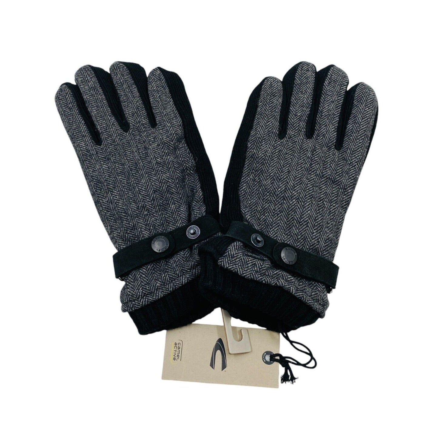 Camel Active Mens Grey Black Wool Blend Knit Gloves Size XL