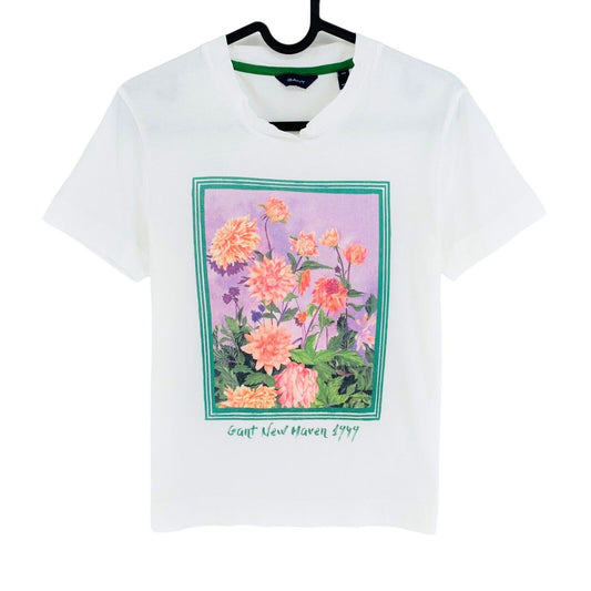 GANT T-Shirt mit Rundhalsausschnitt und Dahlia-Print, Größe XS, Weiß