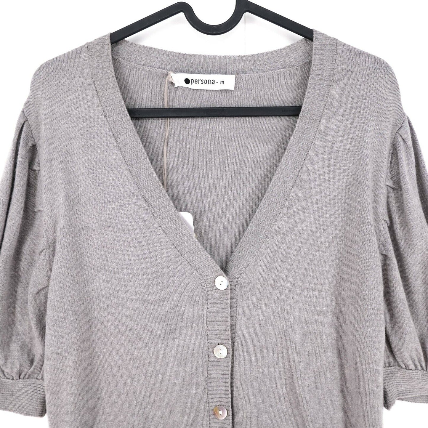 Persona Grey V Neck Short Sleeves Cardigan Jumper Sweater Pullover Size M