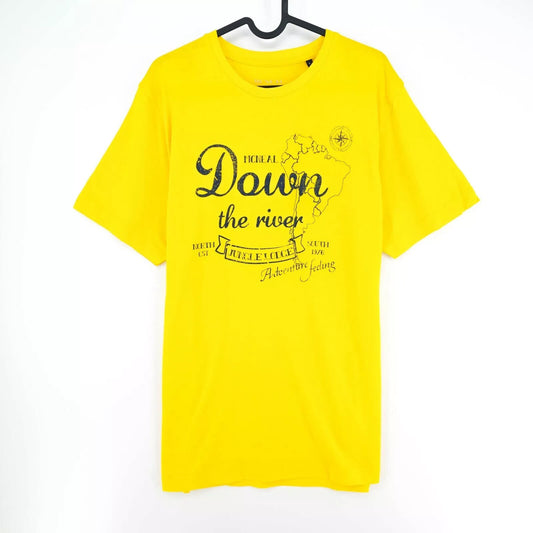 MCNEAL Mens Yellow Graphic Print Crew Neck T Shirt Size L