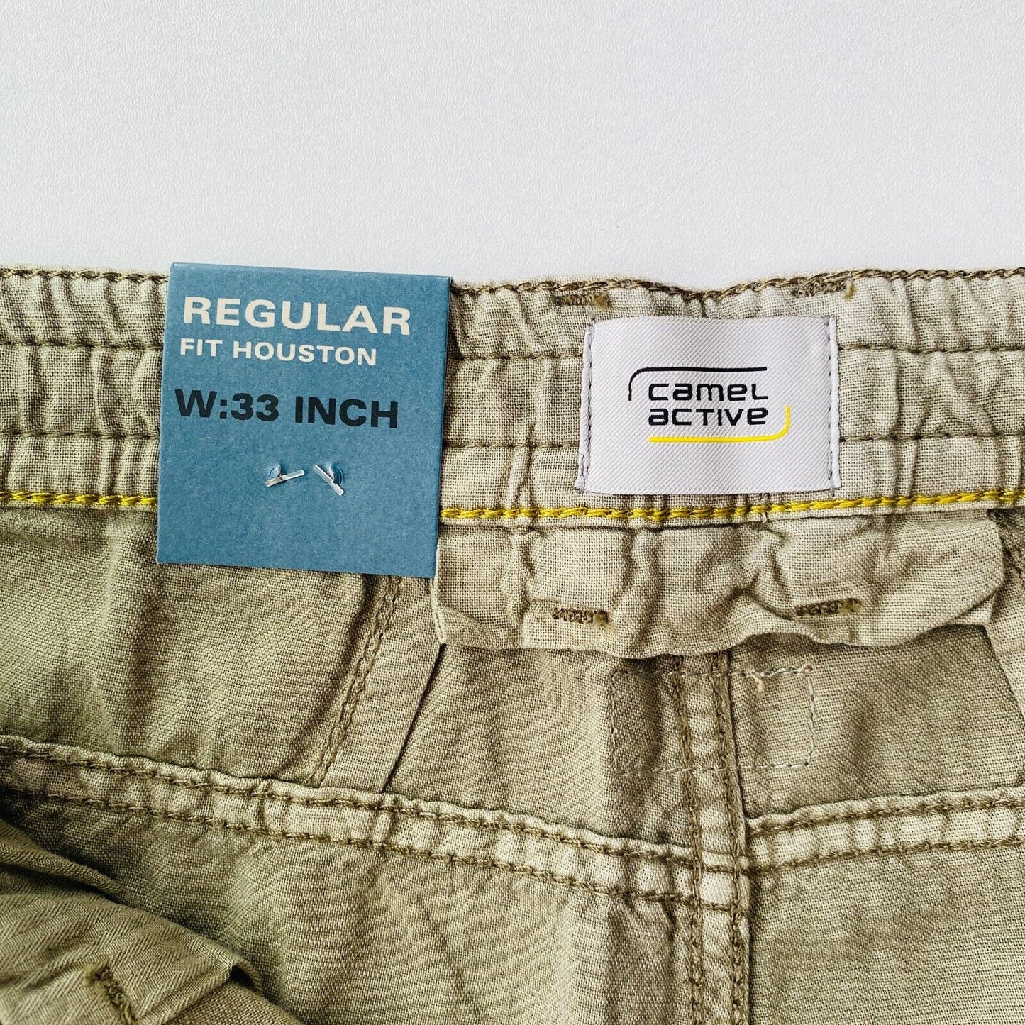 Camel Active HOUSTON Khaki Green Mens Regular Fit Linen Blend Shorts W33