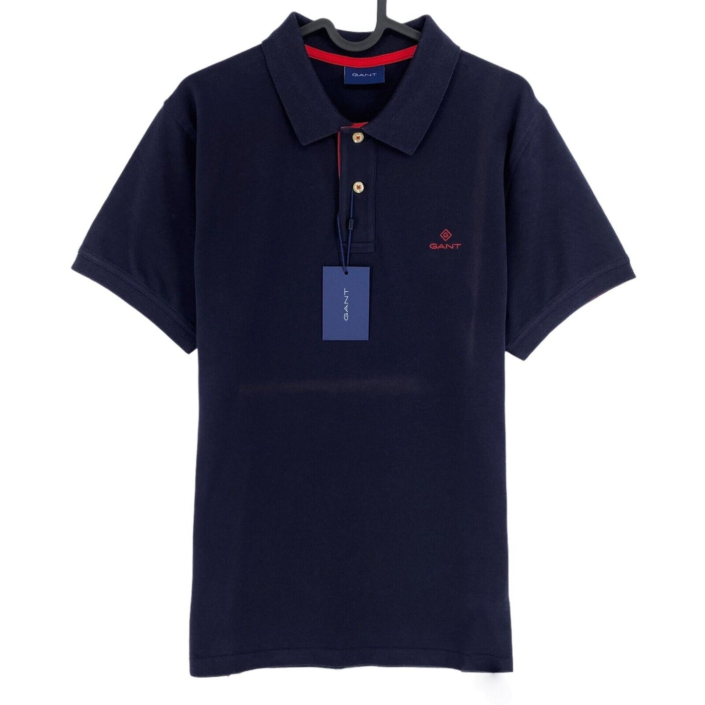 GANT, Marineblaues Piqué-Rugger-Poloshirt mit Kontrastkragen, Größe M