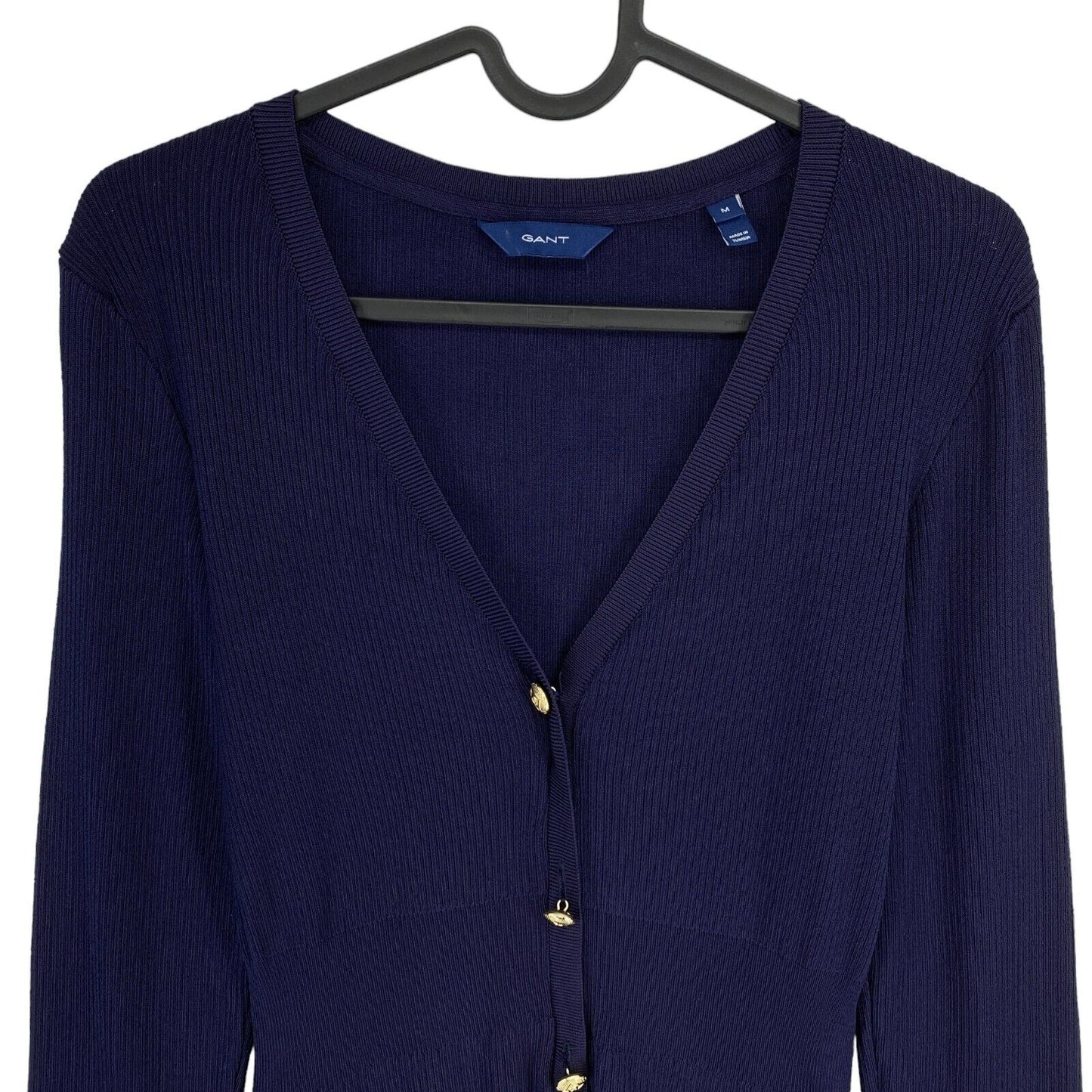 GANT – Gerippter Cardigan mit V-Ausschnitt, Marineblau, Größe M