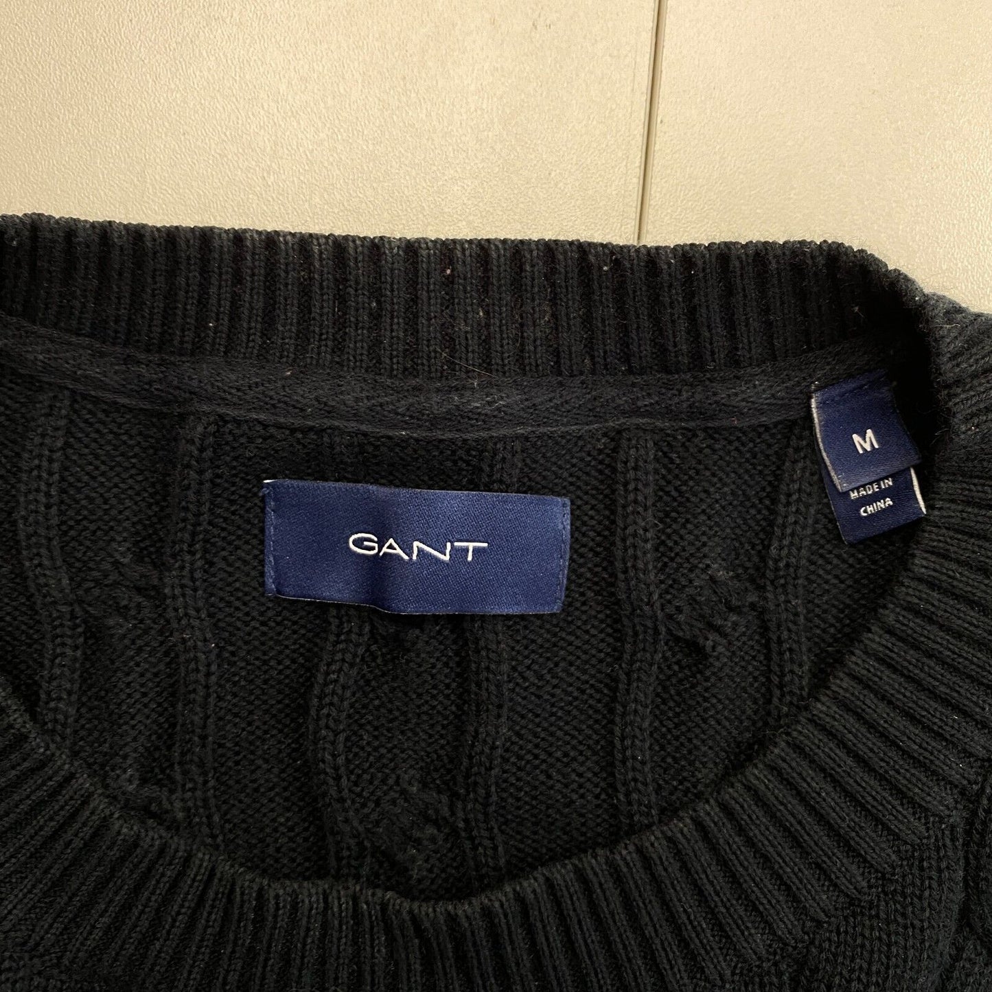 GANT Men Navy Blue Cotton Cable Knit Crew Neck Sweater Jumper Size M