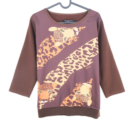 Rosalita McGee Brown Animal Print Crew Neck Jumper Pullover Sweater Size M