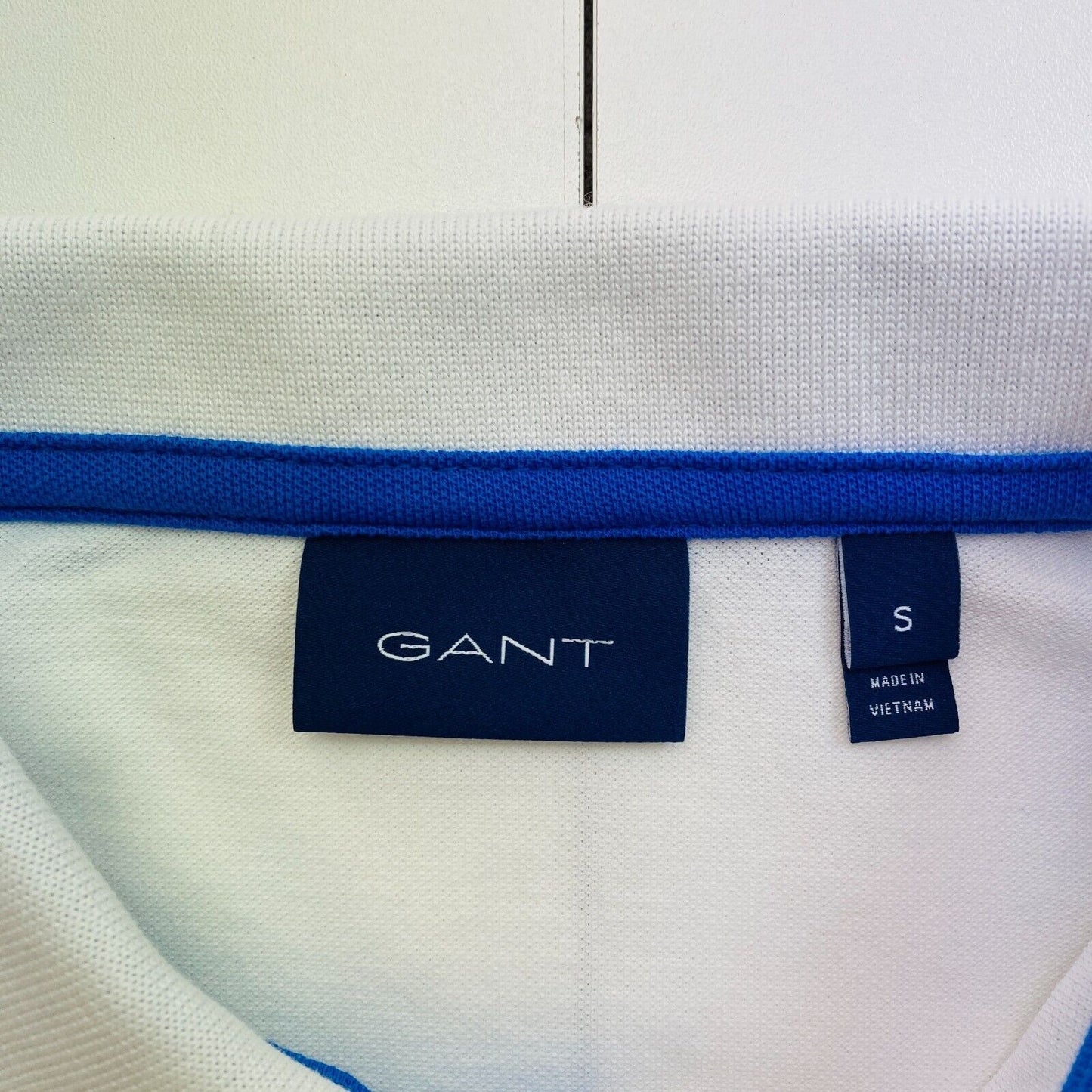 GANT Men White Contras Collar Pique Short Sleeve Polo Shirt Size S