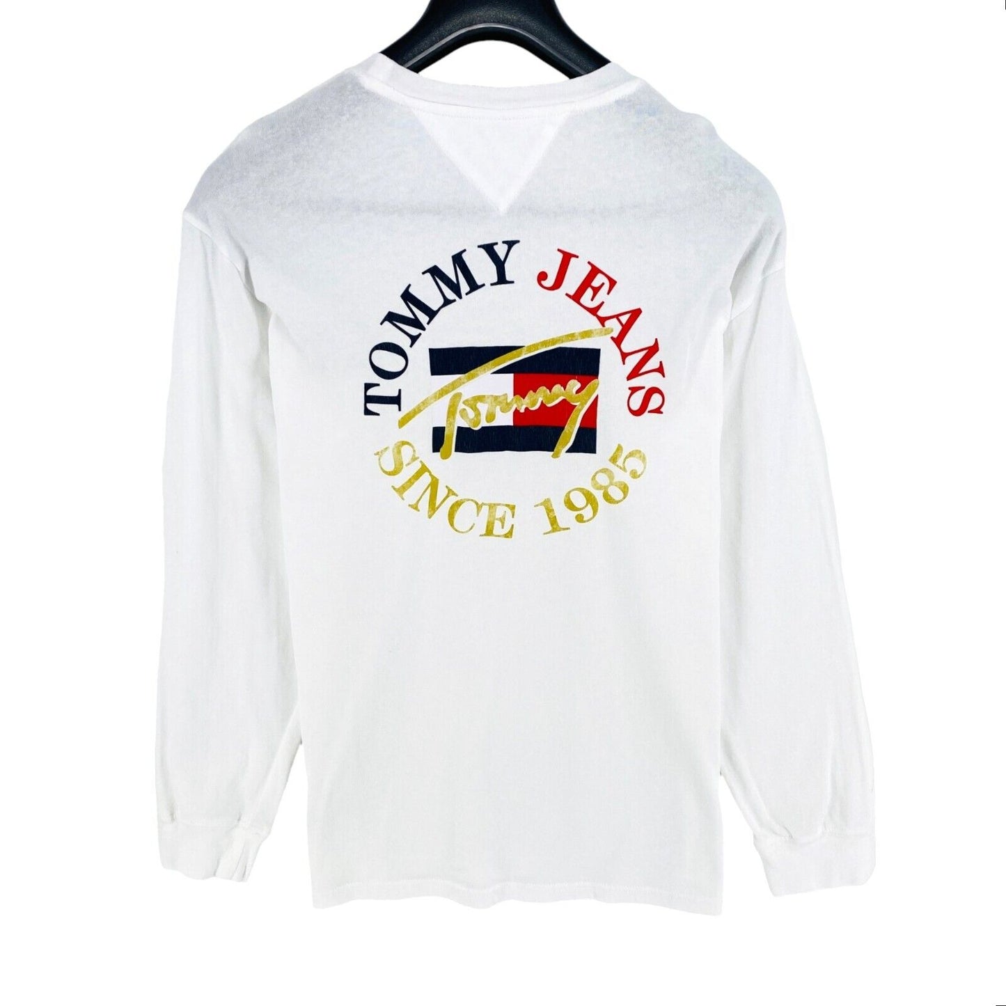 Tommy Hilfiger JEANS White Logo Flag Crew Neck Long Sleeve T Shirt Size L