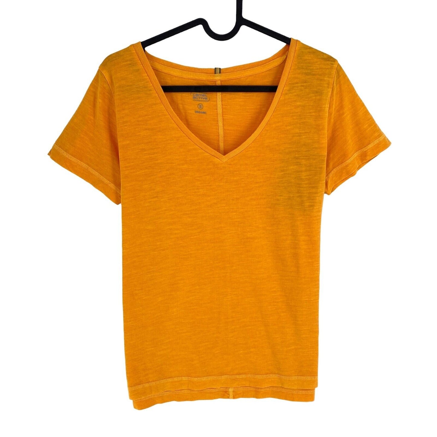 Camel Active Women Orange Solid V Neck Short Sleeves T Shirt Size S