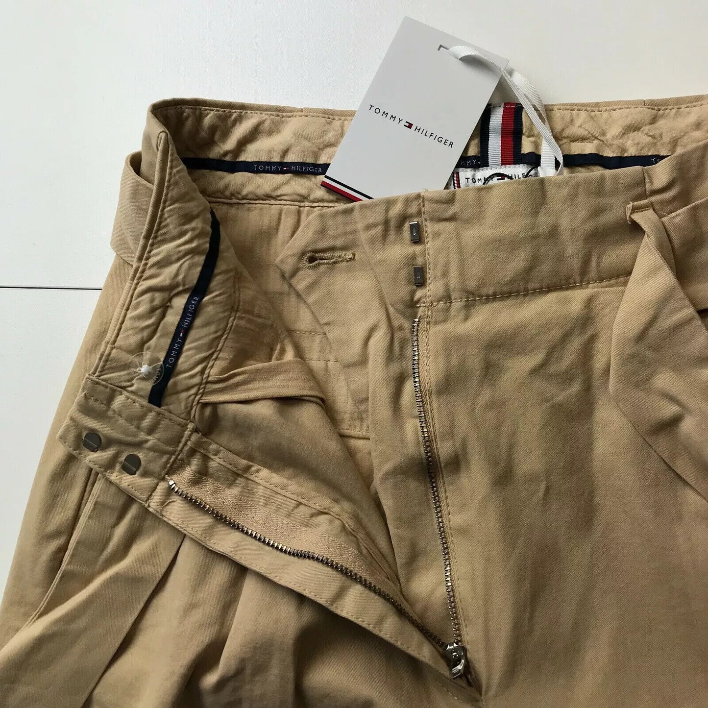 Tommy Hilfiger Women Brown Relaxed Straight Fit Chino Belted Trousers US 8 - W29