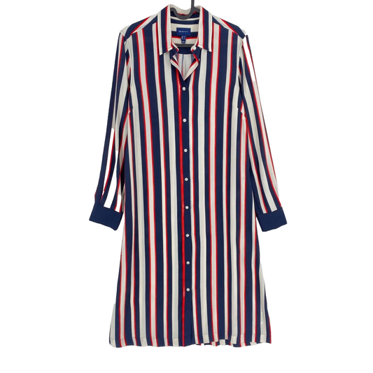 GANT Women Blue Multi Strip Long Sleeves A Line Shirt Dress Size EU 34 UK 6 US 4