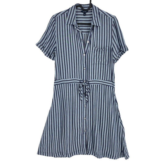 NAUTICA Blue Striped Belted Short Sleeves Shirt Dress Size S