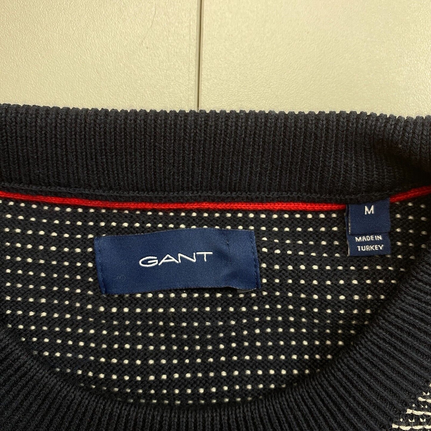 GANT Navy Blue Light Texture Crew Neck Jumper Pullover Size M