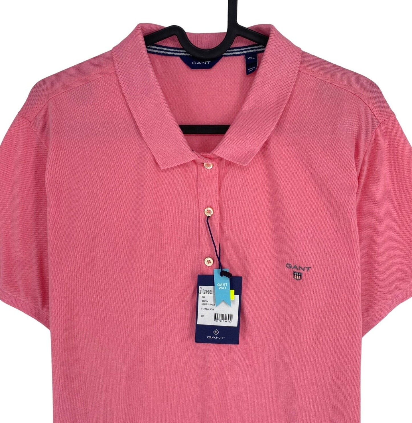 GANT Women Pink Solid Pique Short Sleeve Polo Shirt Size 2XL XXL