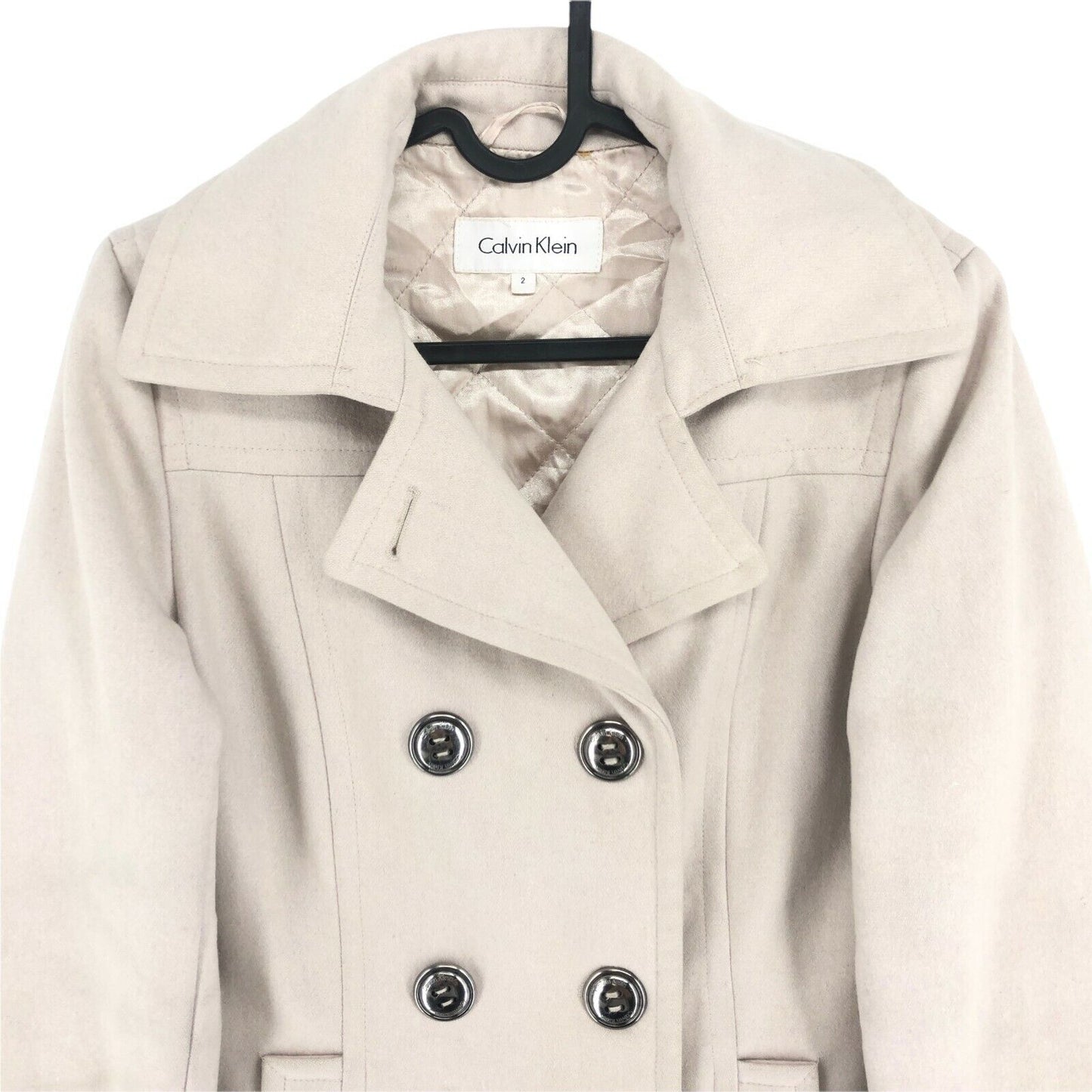 CALVIN KLEIN Beige Wool Blend Pea Coat Jacket Size M