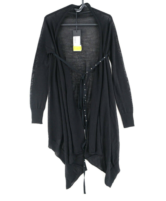 COMPAGNIA ITALIANA Black V Neck Pleated Wool Blend Cardigan Size M