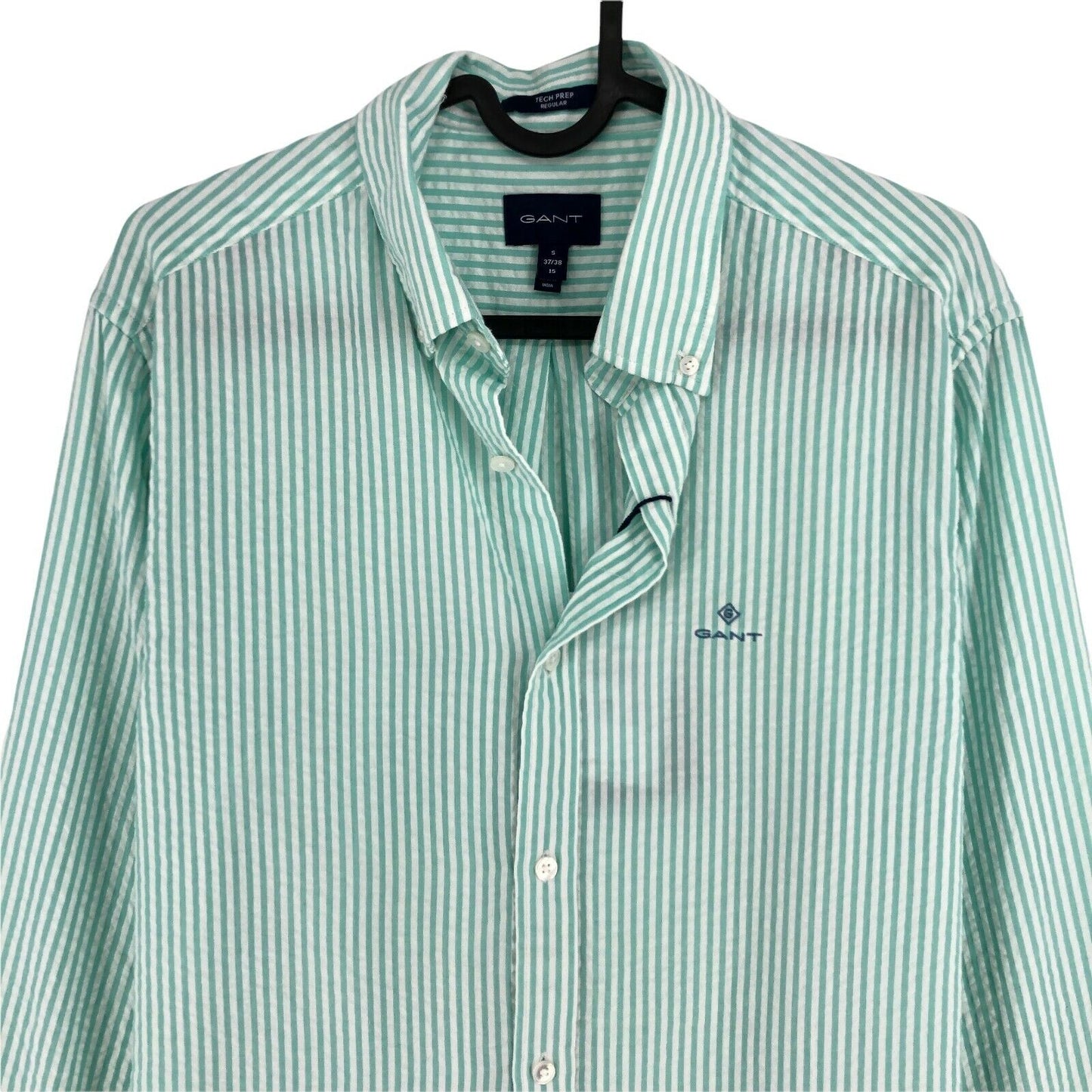 GANT Green Seer Sucker Striped Tech Prep Regular Shirt Size S 37/38 15