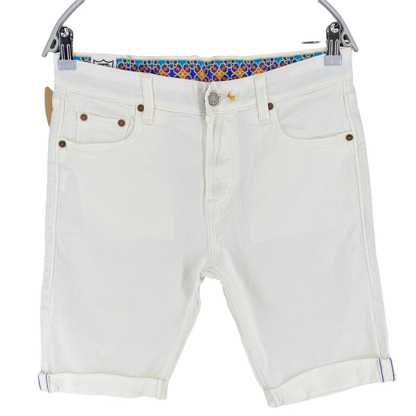 RRP €194 HTC White Cotton Blend Bermuda Denim Shorts Size W28 W29