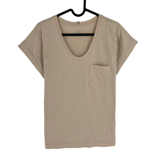 Camel Active Women Beige Pocket Cotton Linen V Neck Short Sleeves T Shirt Size S