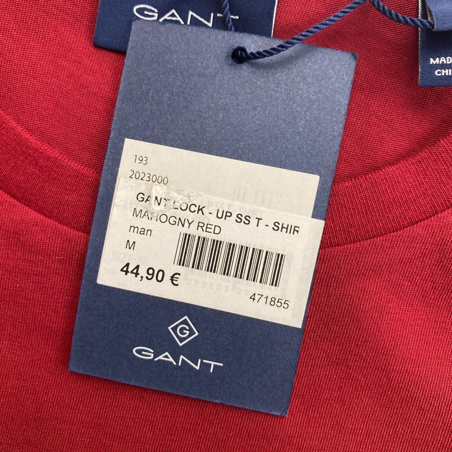 GANT Dunkelrotes Lock Up T-Shirt mit Rundhalsausschnitt, Größe M