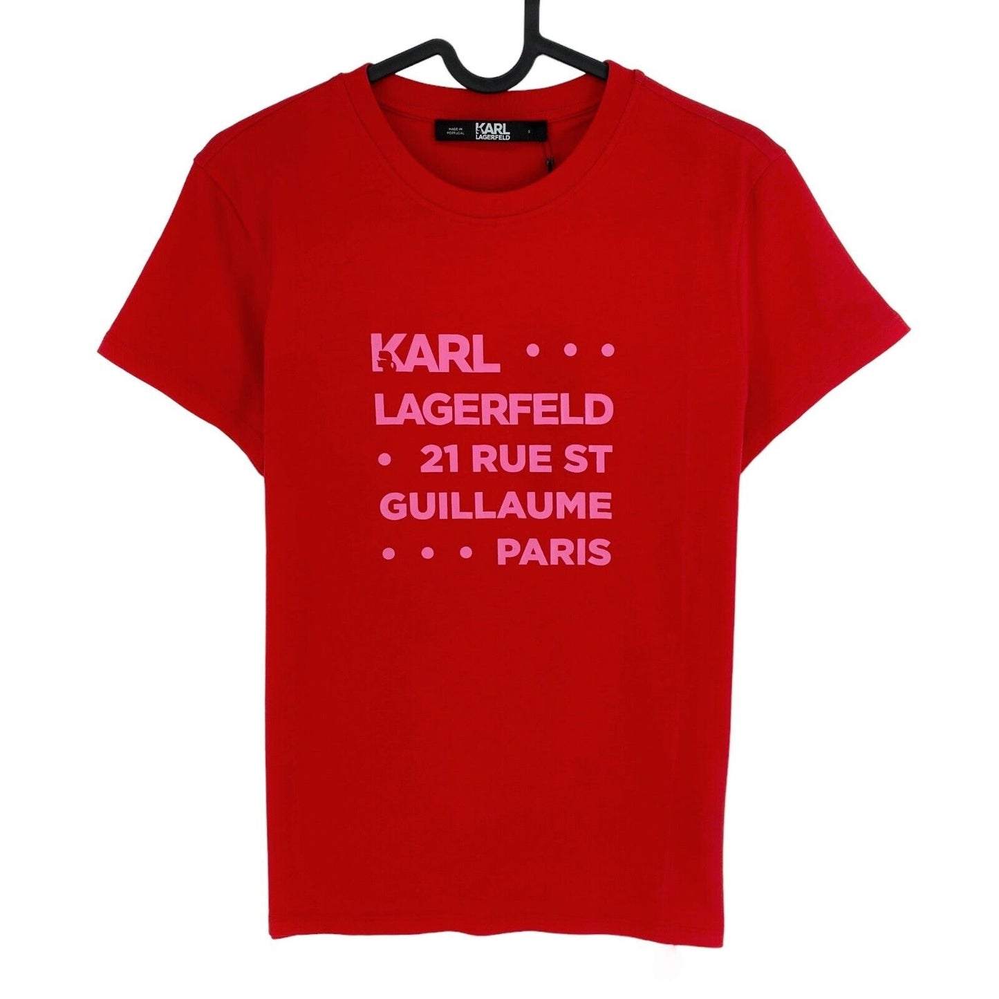 Karl Lagerfeld Red Stacked Logo Address Crew Neck T Shirt Size S