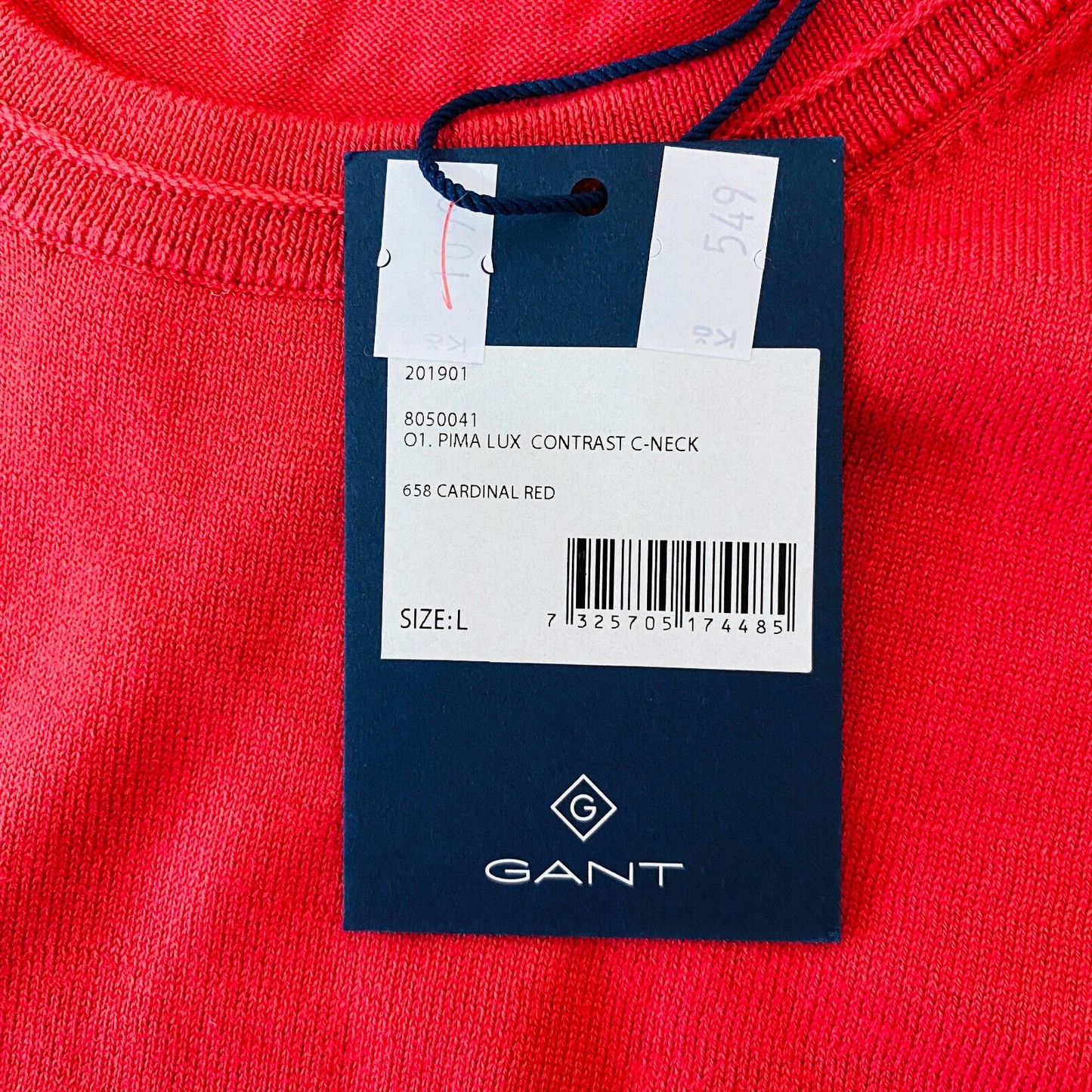 GANT Light Red Crew Neck Pima Lux Contrast Sweater Jumper Size L