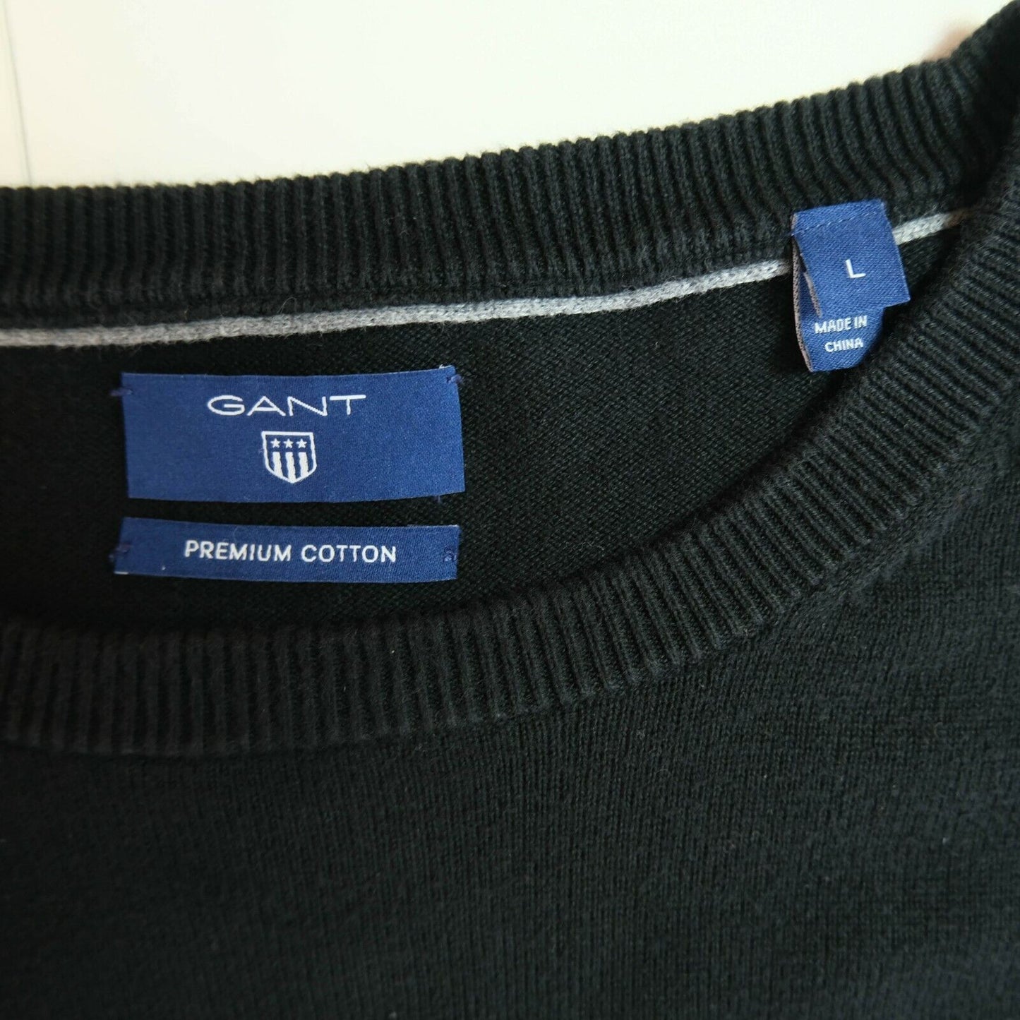 GANT Black Crew Neck Premium Cotton Jumper Sweater Pullover Size L