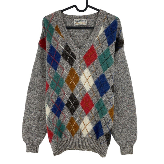 Cosby vintage Rétro années 90 Gris Argyle Pull Pull Taille EU 50 UK/US 40