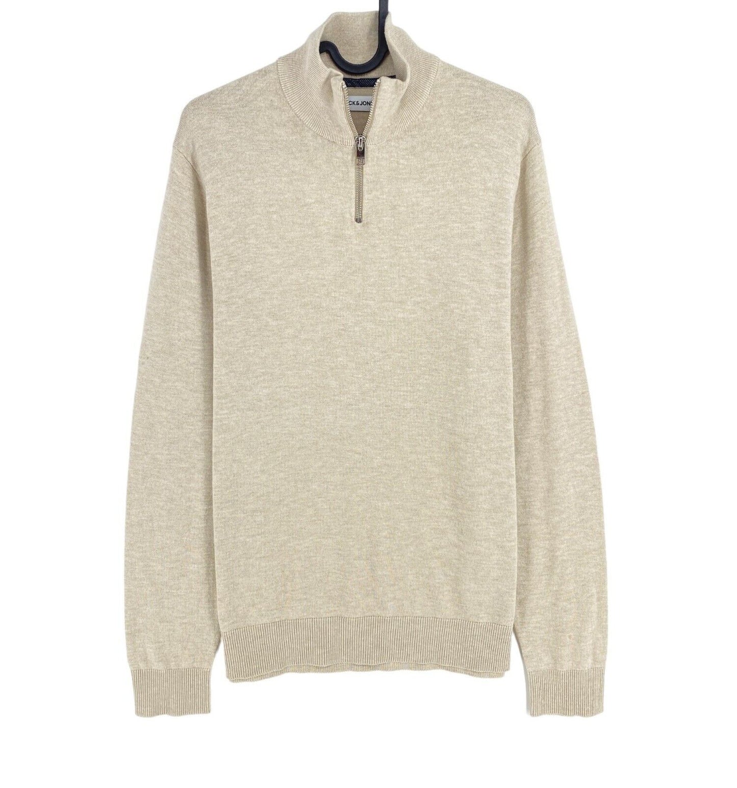 JACK&JONES Beige Knit Half Zip Sweater Jumper Size M