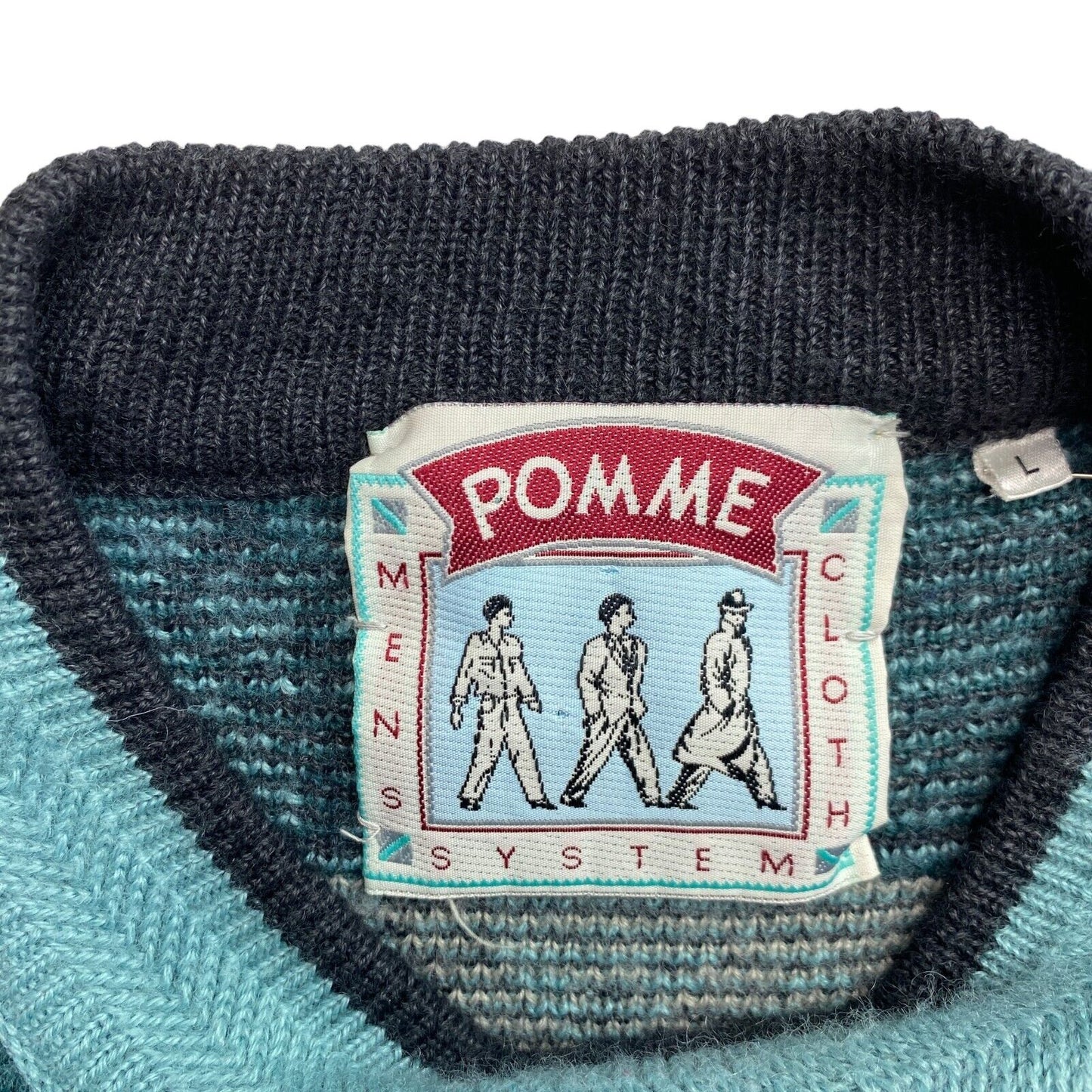 Cosby Vintage Retro 90s Pomme Blue Sweater Pullover Size L