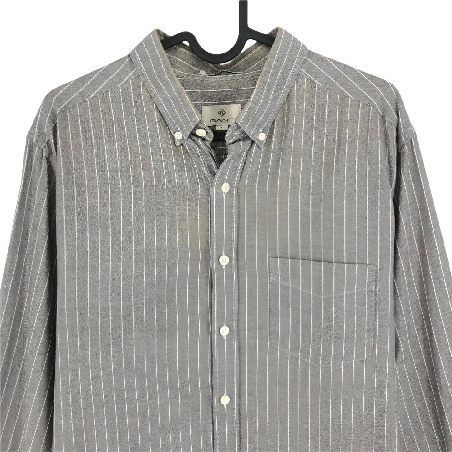 GANT Grey Royal Oxford Stripe Fitted Shirt Size L 41/42 16.5