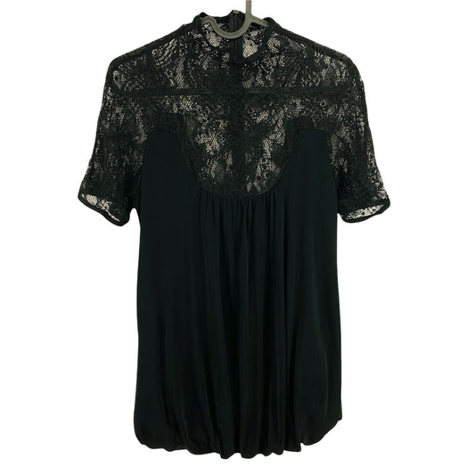 UVP €231 PIANURASTUDIO Schwarze Bluse mit Stehkragen und Spitze Größe 44 46 48 EU 40 42 44