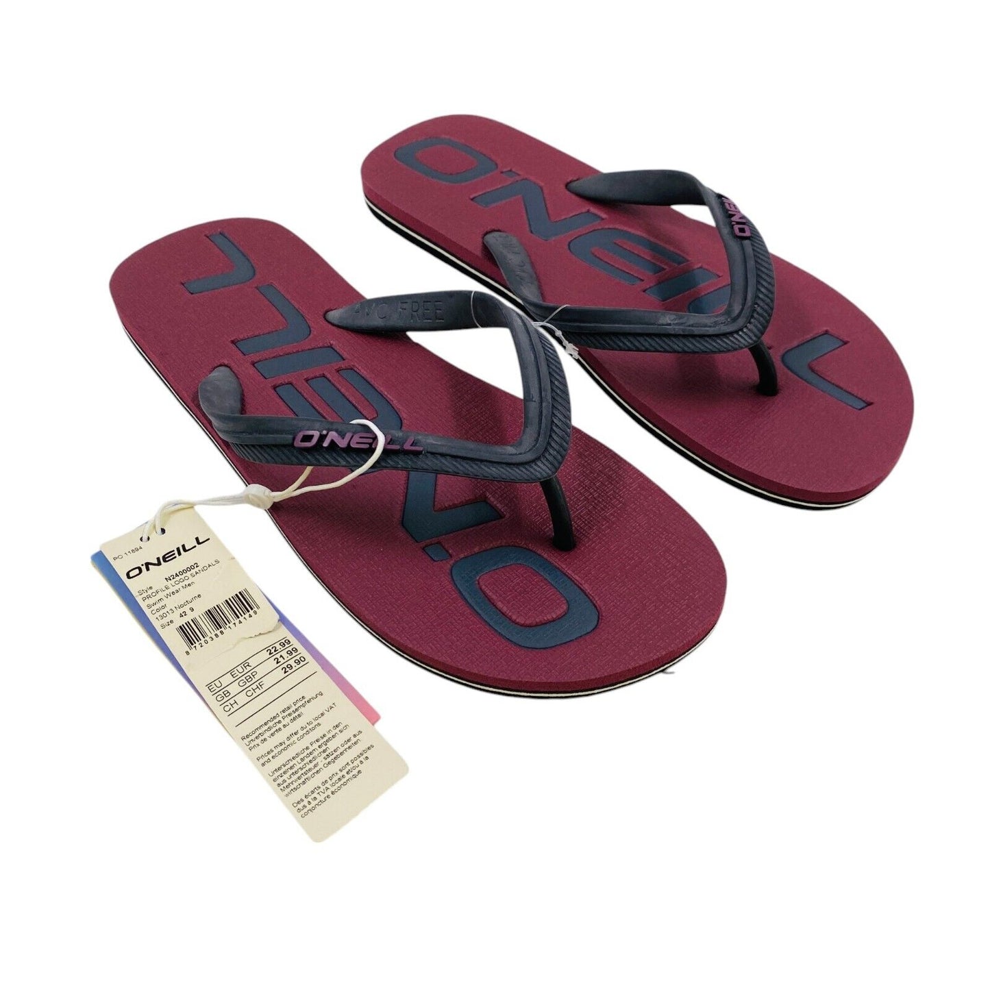 O'NEILL Dark Red Mens Beach Sandals Flip-Flops Size EU 42 UK 8 US 9