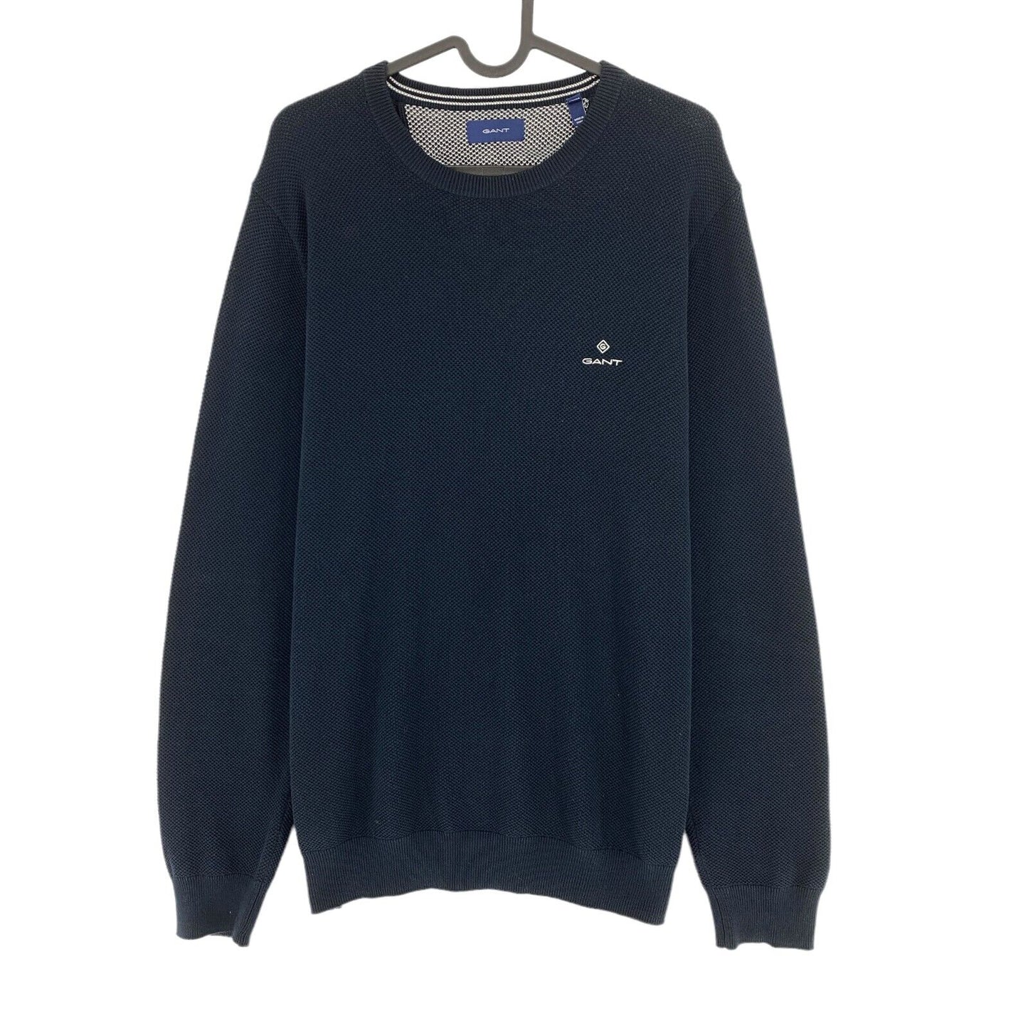 GANT Navy Blue Pique Crew Neck Jumper Sweater Size L