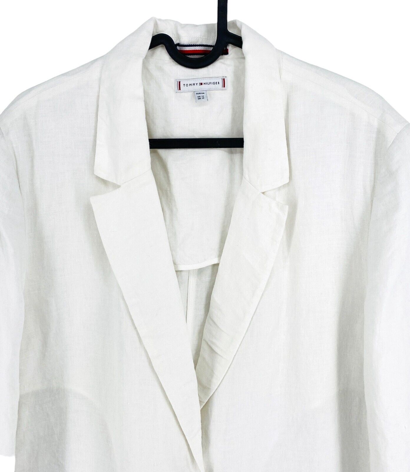 TOMMY HILFIGER White Linen Relaxed Fit SB Blazer Jacket Size EU 44 UK 16 US 12