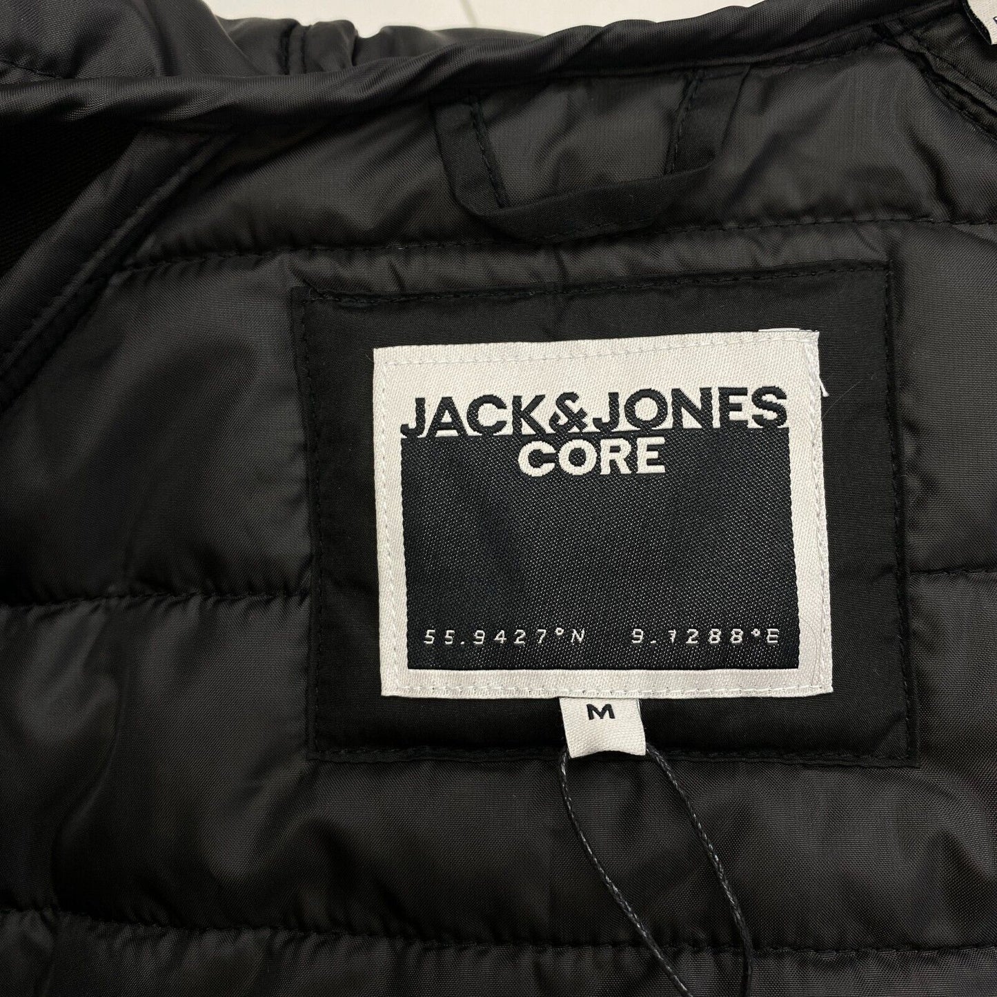 JACK&JONES Men Black Quilted Hooded Jacket Coat Size M