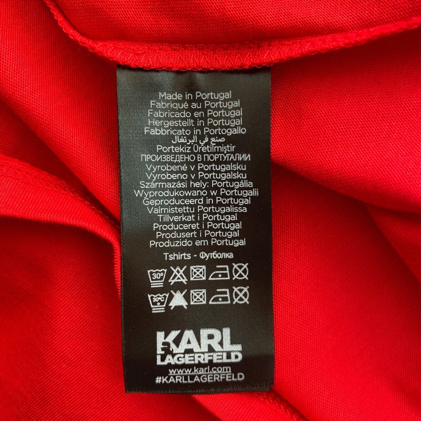 Karl Lagerfeld Red Stacked Logo Address Crew Neck T Shirt Size S