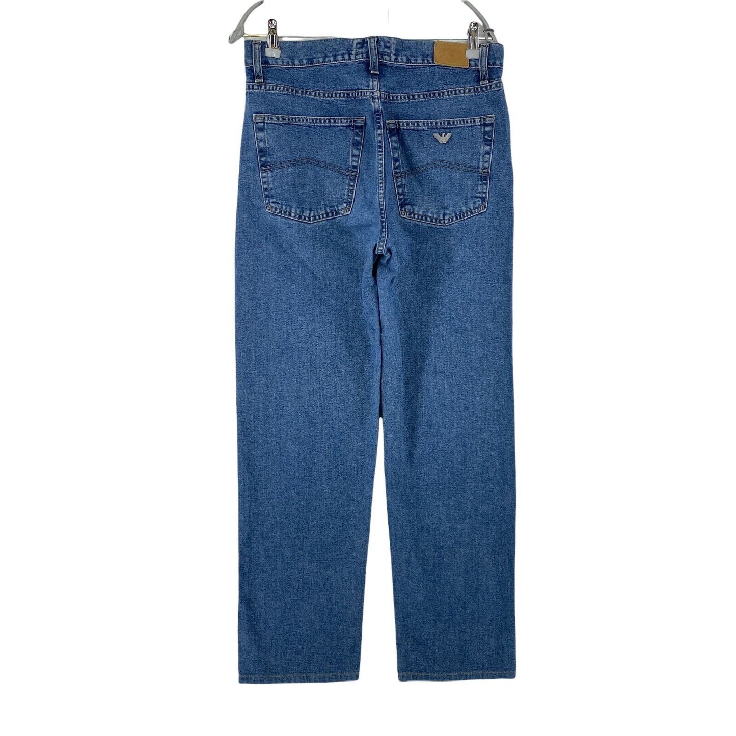 ARMANI JEANS Damen Blaue, entspannte, gerade geschnittene Mom-Jeans W33, hergestellt in Italien