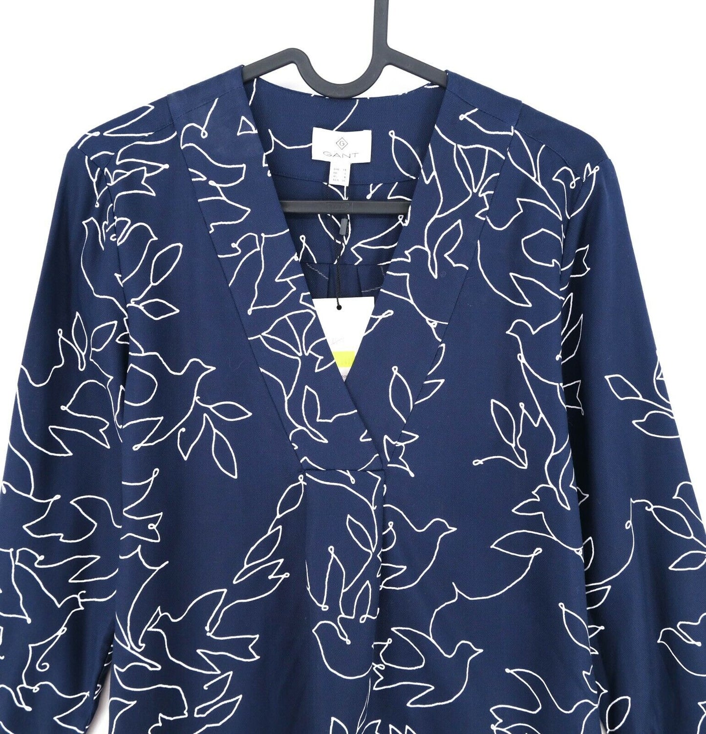 GANT Navy Blue V Neck Popover Printed Dove Blouse Size EU 34 UK 8 US 4