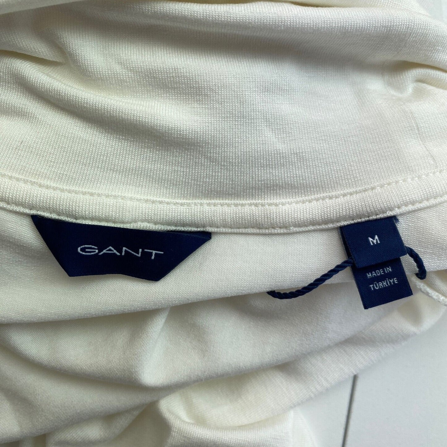 GANT Weißes Jersey-T-Shirt mit Rollkragen und langen Ärmeln, Größe M