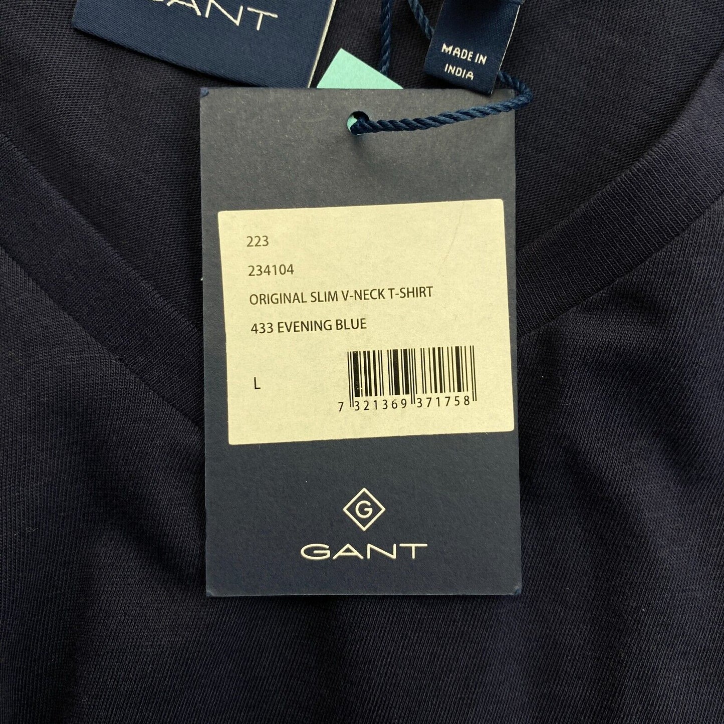 GANT Men Navy Blue Slim Fit Original V Neck Short Sleeves T Shirt Size L