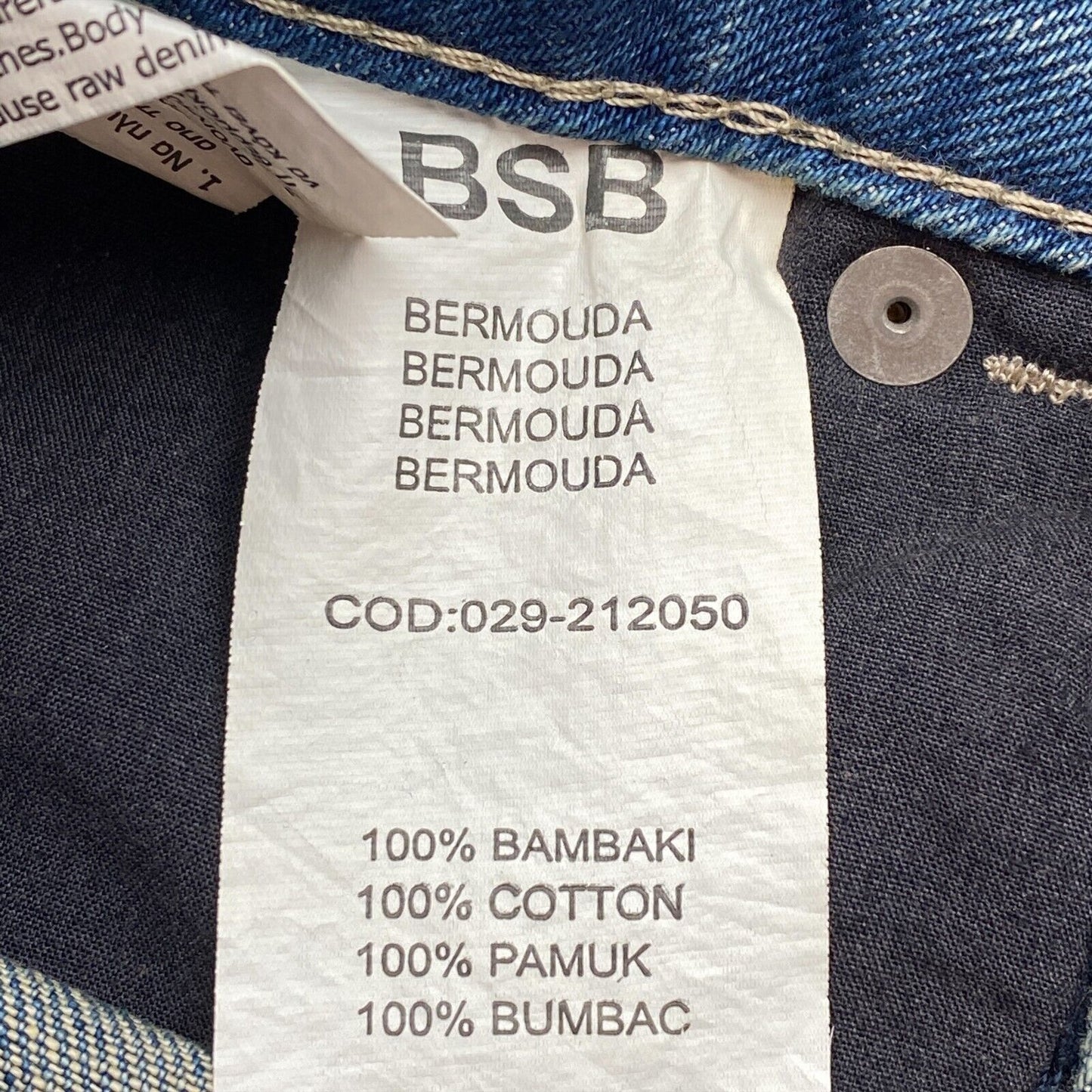 BSB Jeans Bleu 100% Coton Denim Boy Fit Bermuda Taille 24 W29