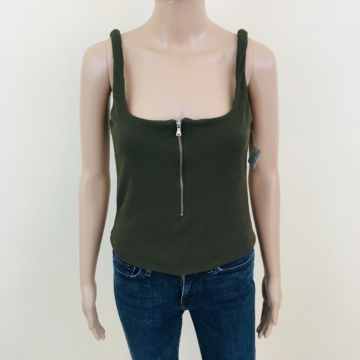 ZARA Dark Olive Green Tank Top Shirt Size S M