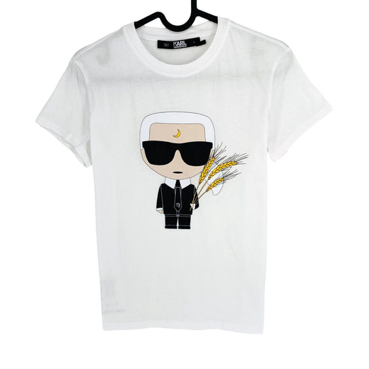 KARL LAGERFELD Women White Zodiac Crew Neck T Shirt Size XS