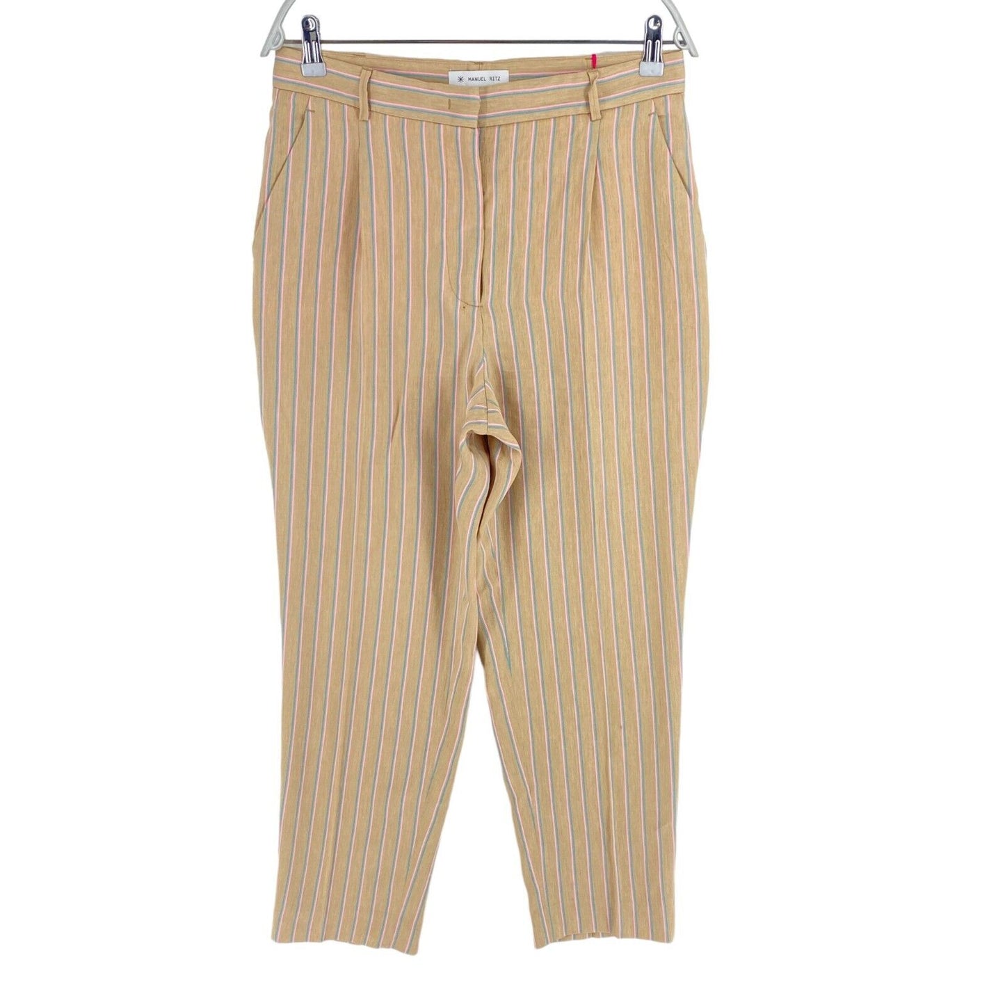 MANUEL RITZ Brown Striped Linen Blend Pants Trousers Size EU 44 UK 16 US 14