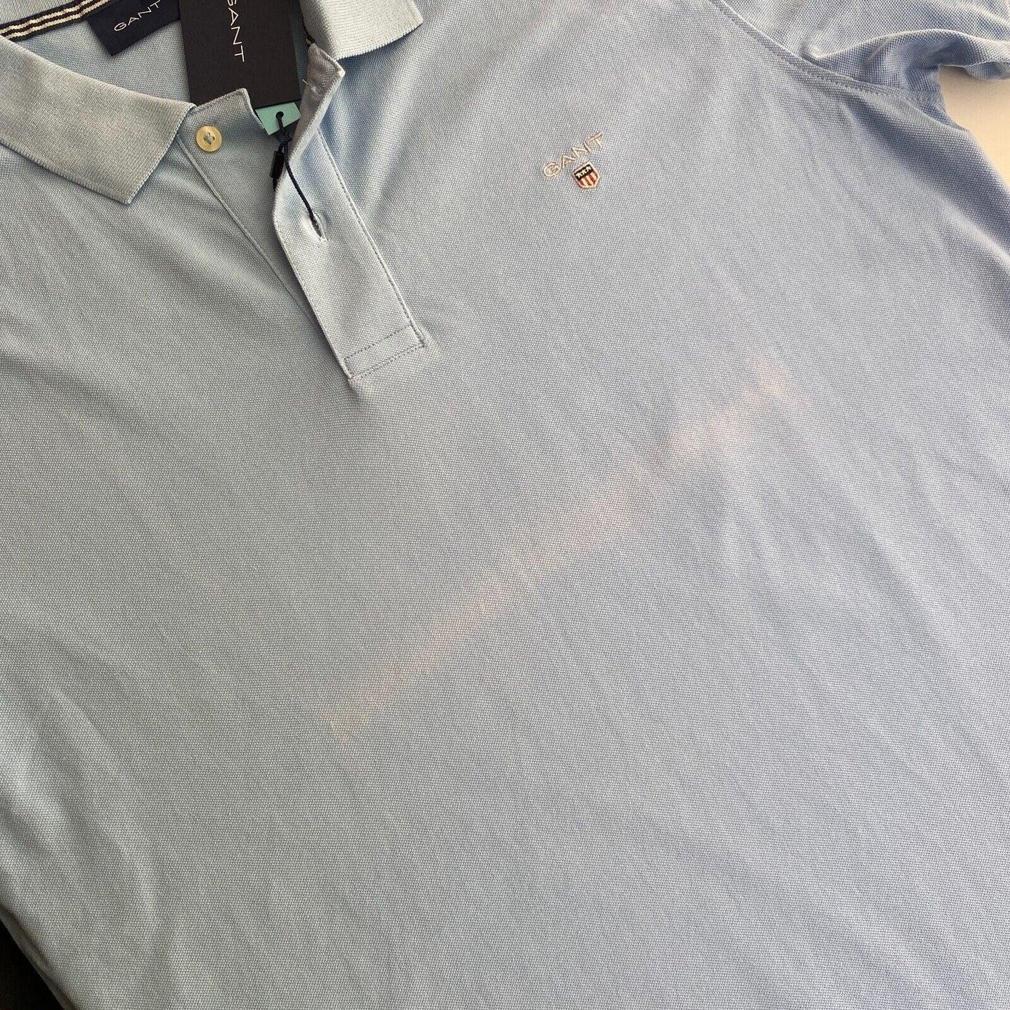 GANT Light Blue Solid Pique Rugger Polo Shirt Size XL