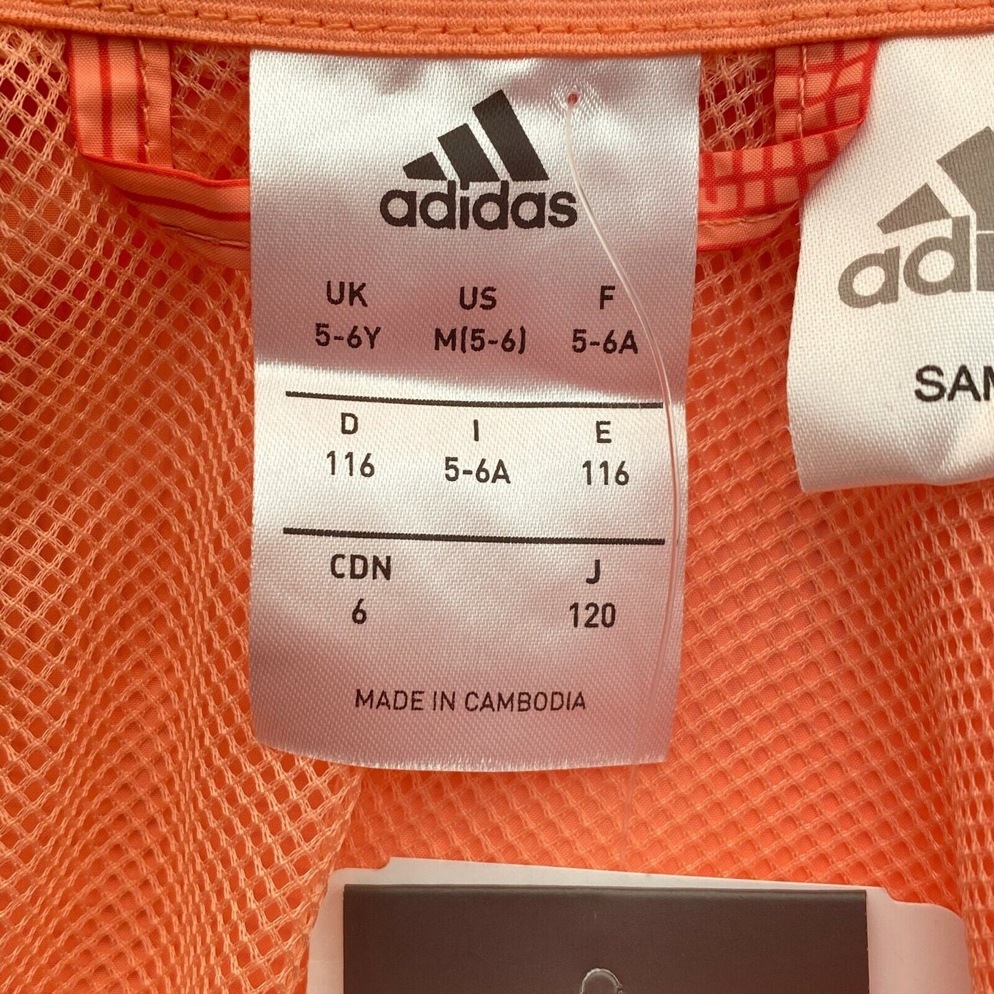 Adidas Kids Orange Hooded Wind Breaker Jacket Size 5 - 6 Years