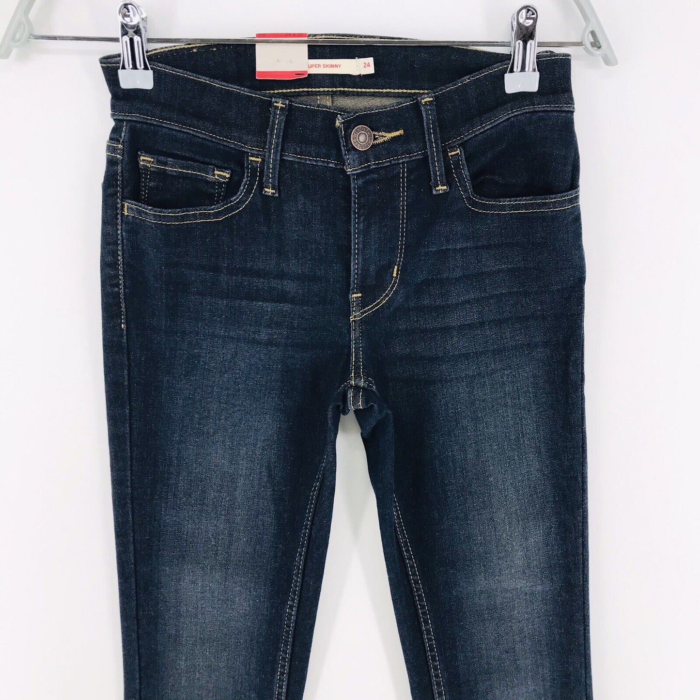 Levi's 710 Women Girls Dark Blue Stretch Mid Rise Super Skinny Fit Jeans W24 L30