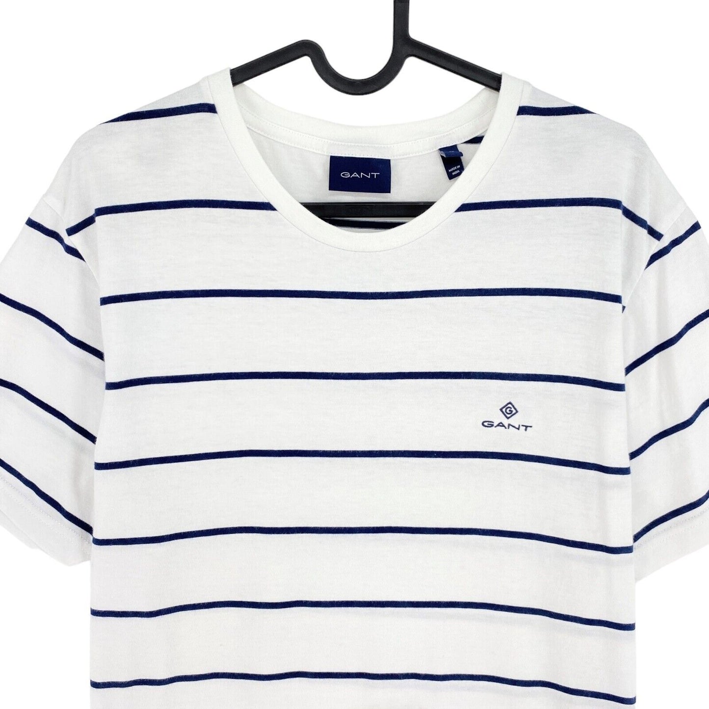 GANT White Striped Crew Neck T-Shirt Size M